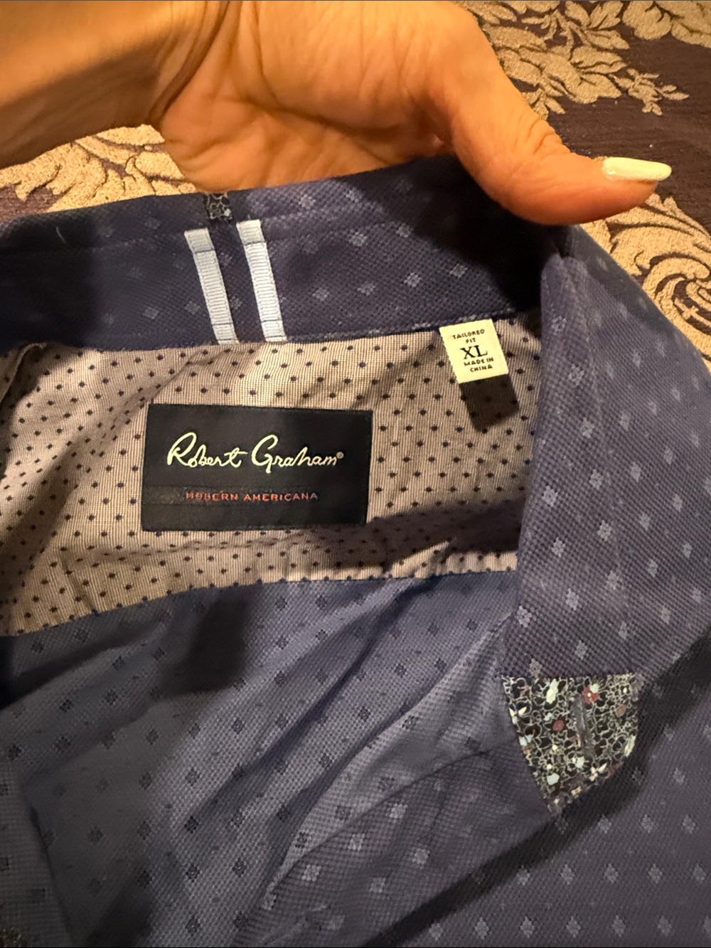 Robert Graham Navy Micro-Pattern Button-Down Shirt - Picture 2 of 5